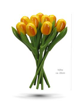 2x Tulpenstrauß aus Holz, 18 Holztulpen, Gelb/Orange, 20cm hoch, handbemalt, Dekoration, Holzblumen, Made in Holland